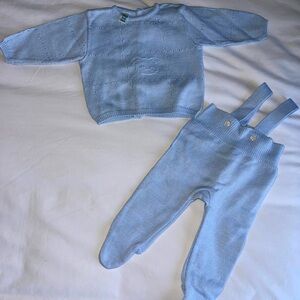 0-3 Month blue knitted two-piece outfit for baby boy